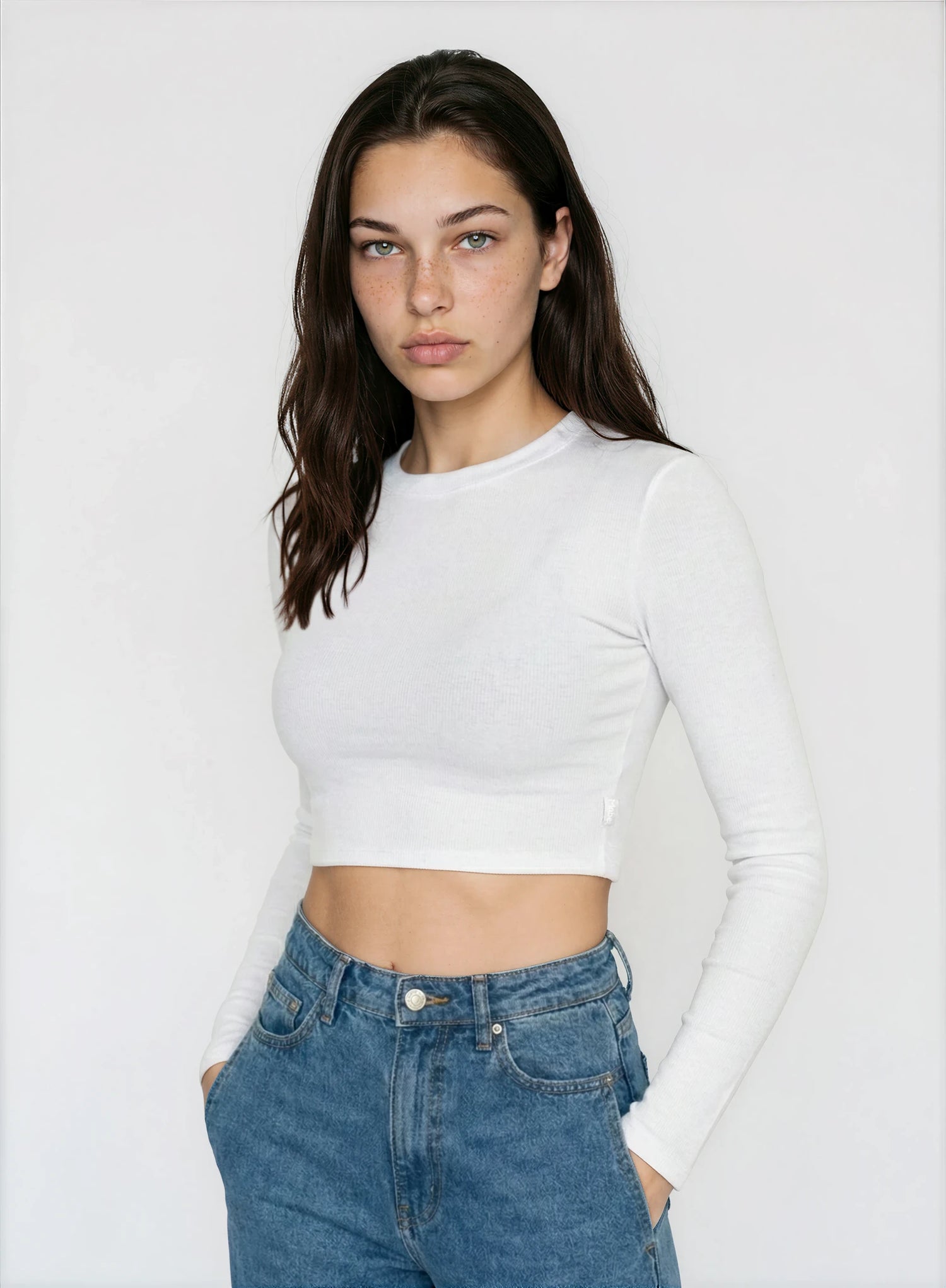 חולצת קרופ שרוול ארוך TCZ - לבן