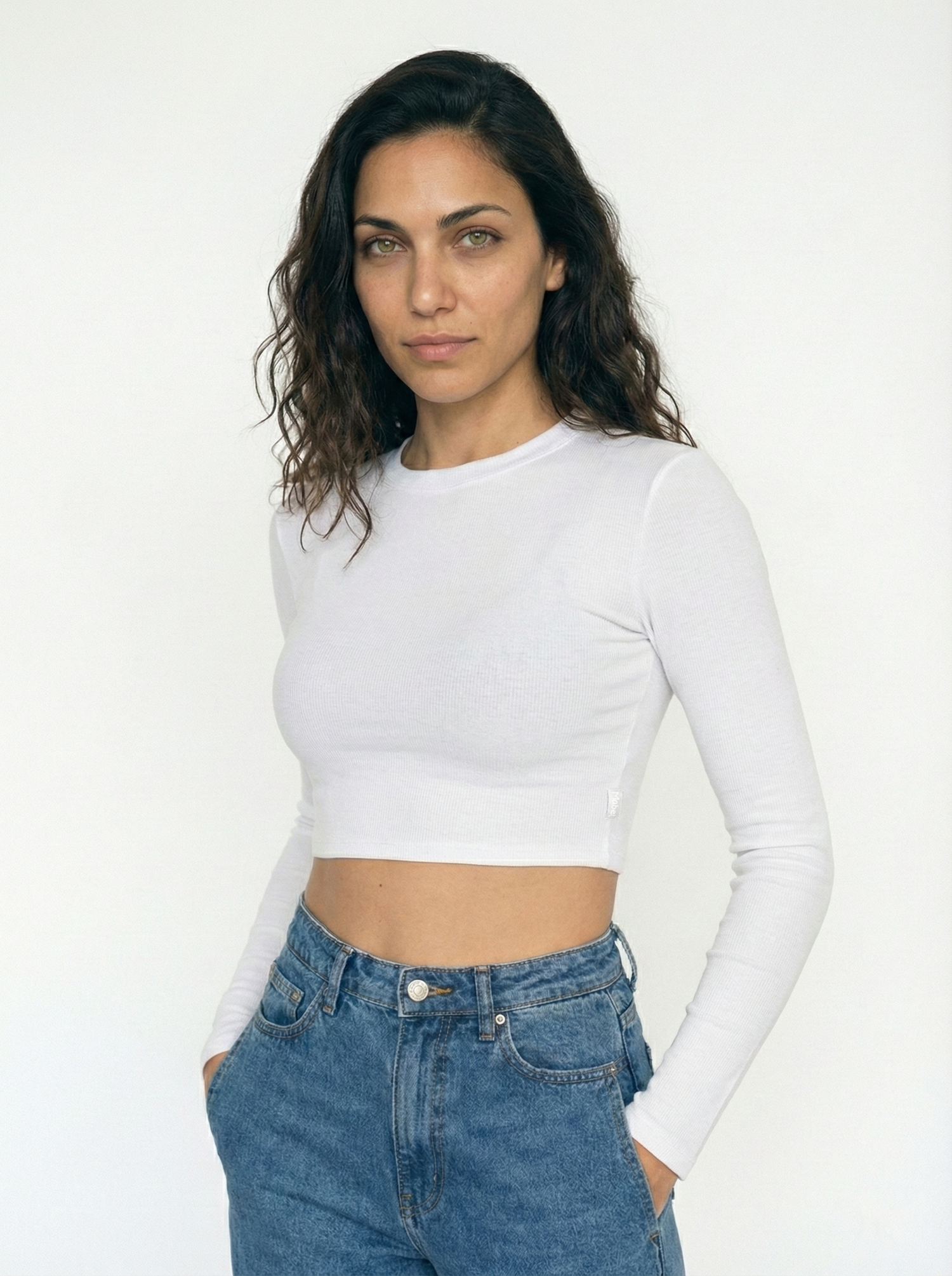 חולצת קרופ שרוול ארוך TCZ - לבן
