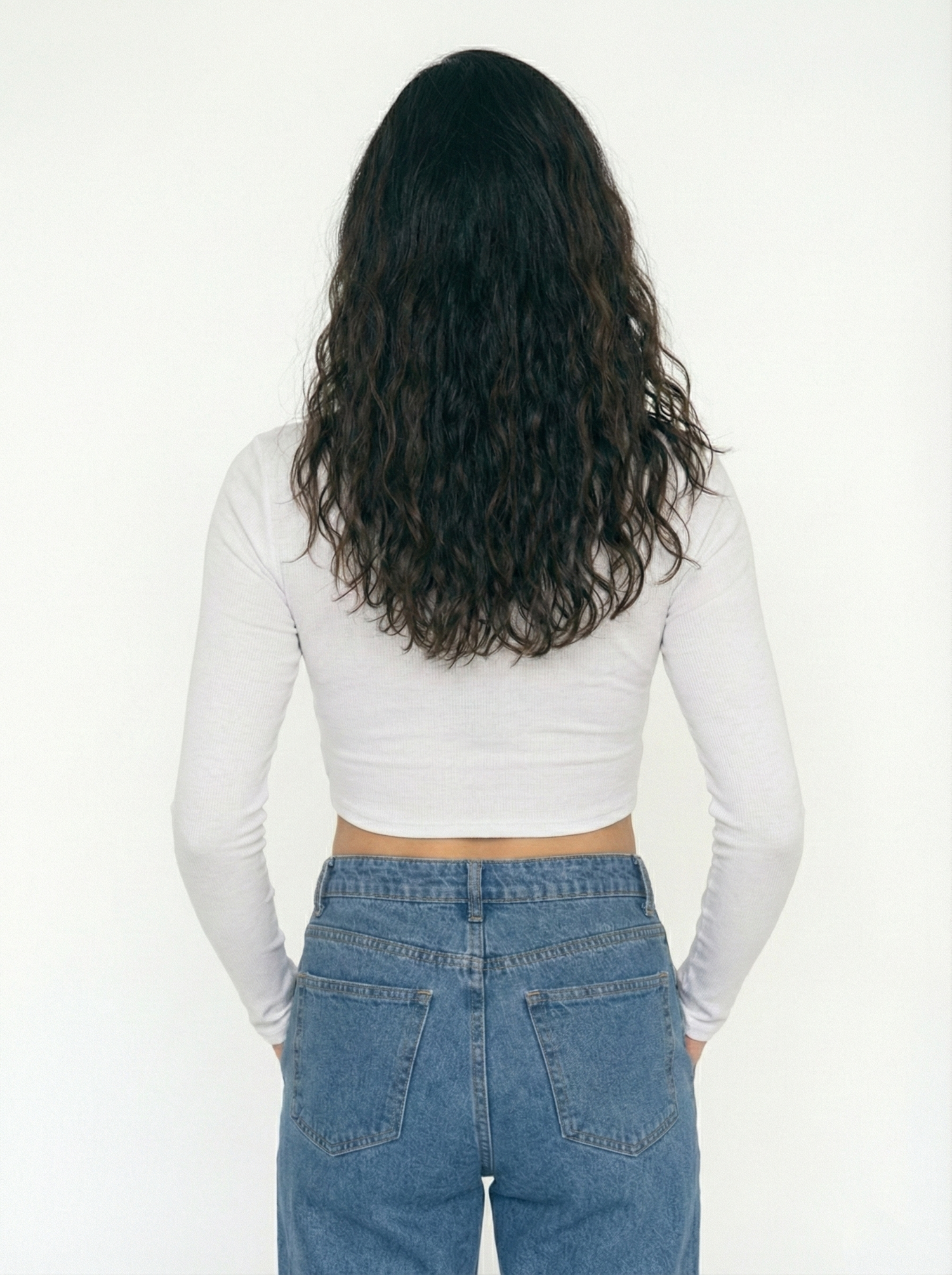 חולצת קרופ שרוול ארוך TCZ - לבן