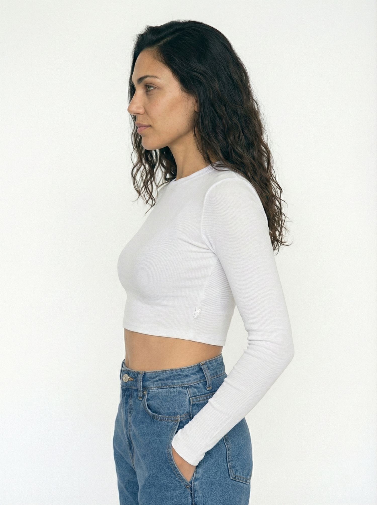 חולצת קרופ שרוול ארוך TCZ - לבן
