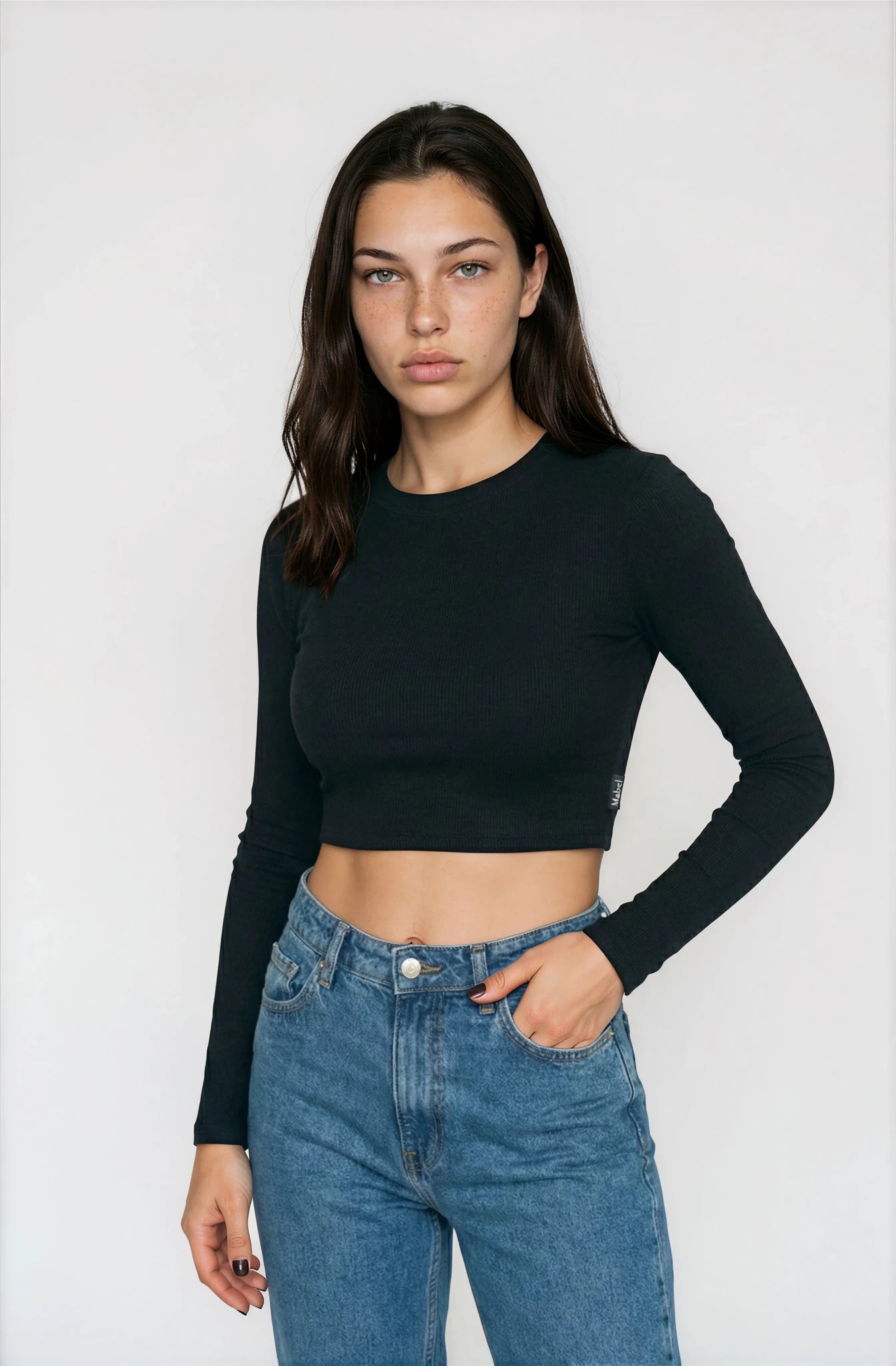 חולצת קרופ שרוול ארוך TCZ - שחור