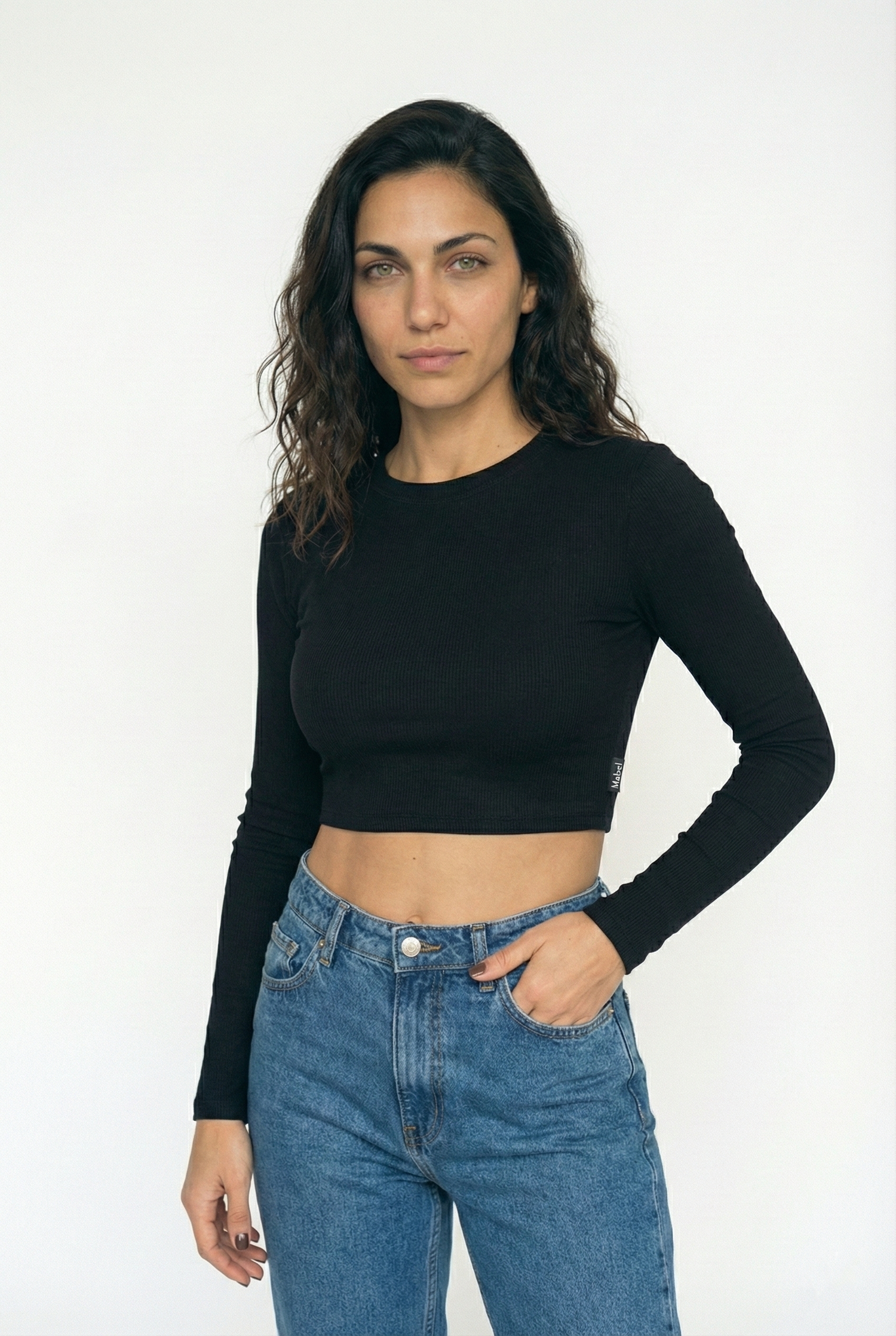 חולצת קרופ שרוול ארוך TCZ - שחור