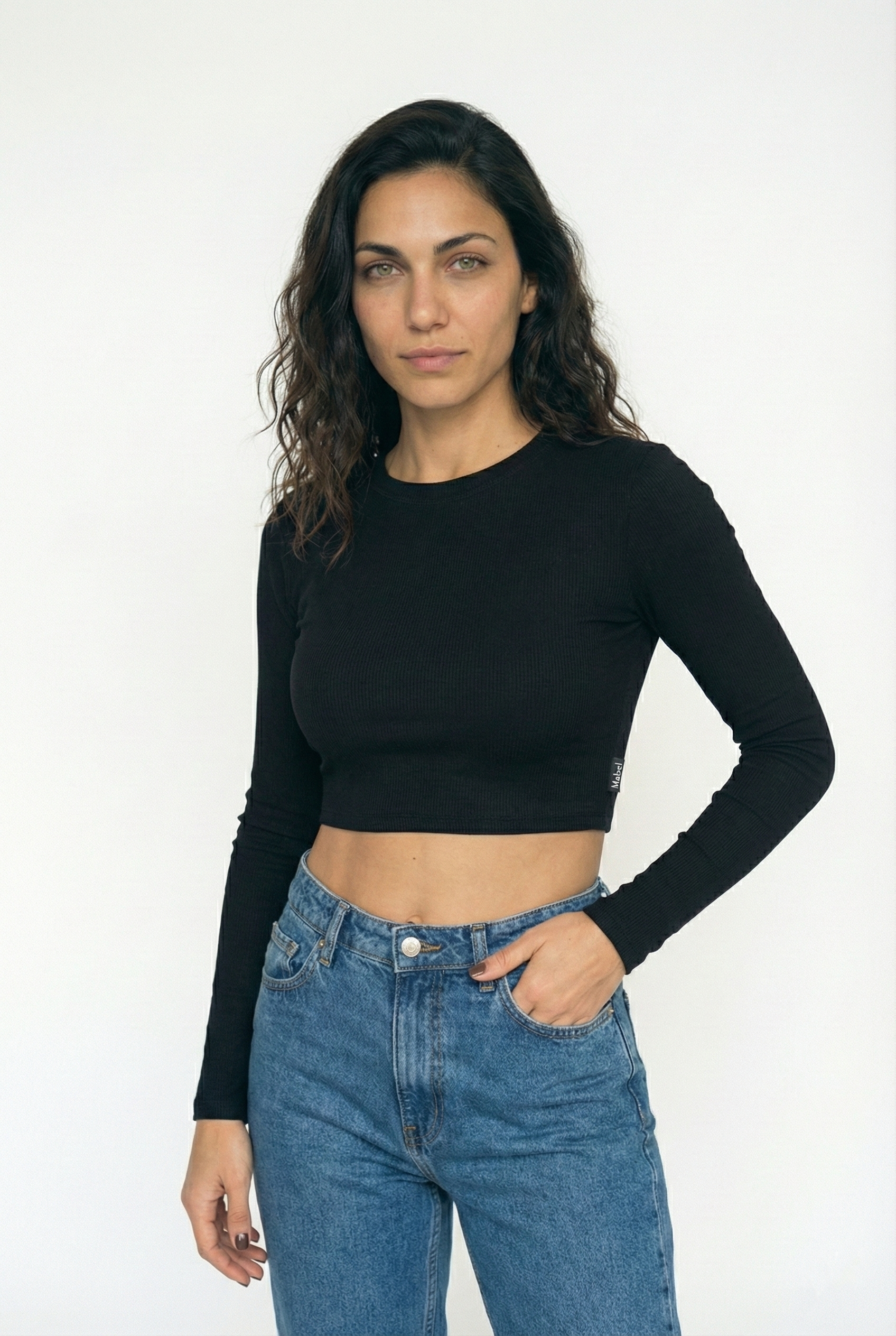 חולצת קרופ שרוול ארוך TCZ - שחור