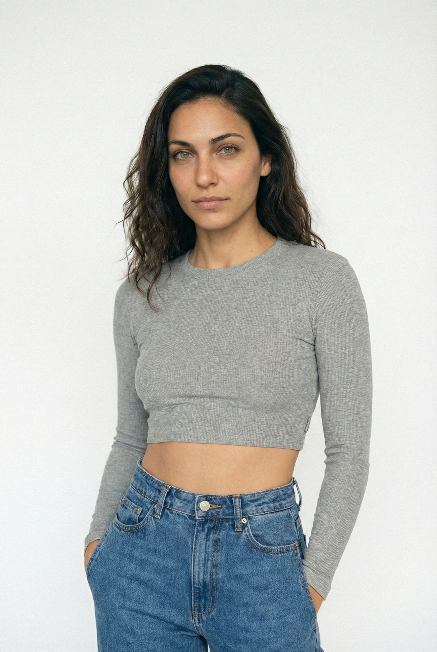 חולצת קרופ שרוול ארוך TCZ - אפור