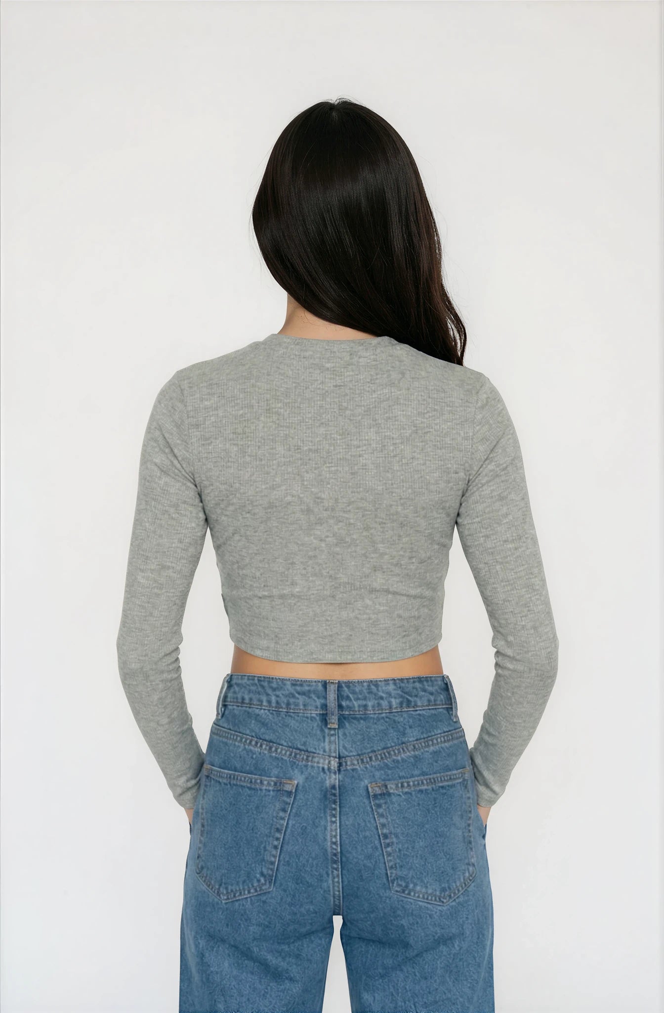 חולצת קרופ שרוול ארוך TCZ - אפור