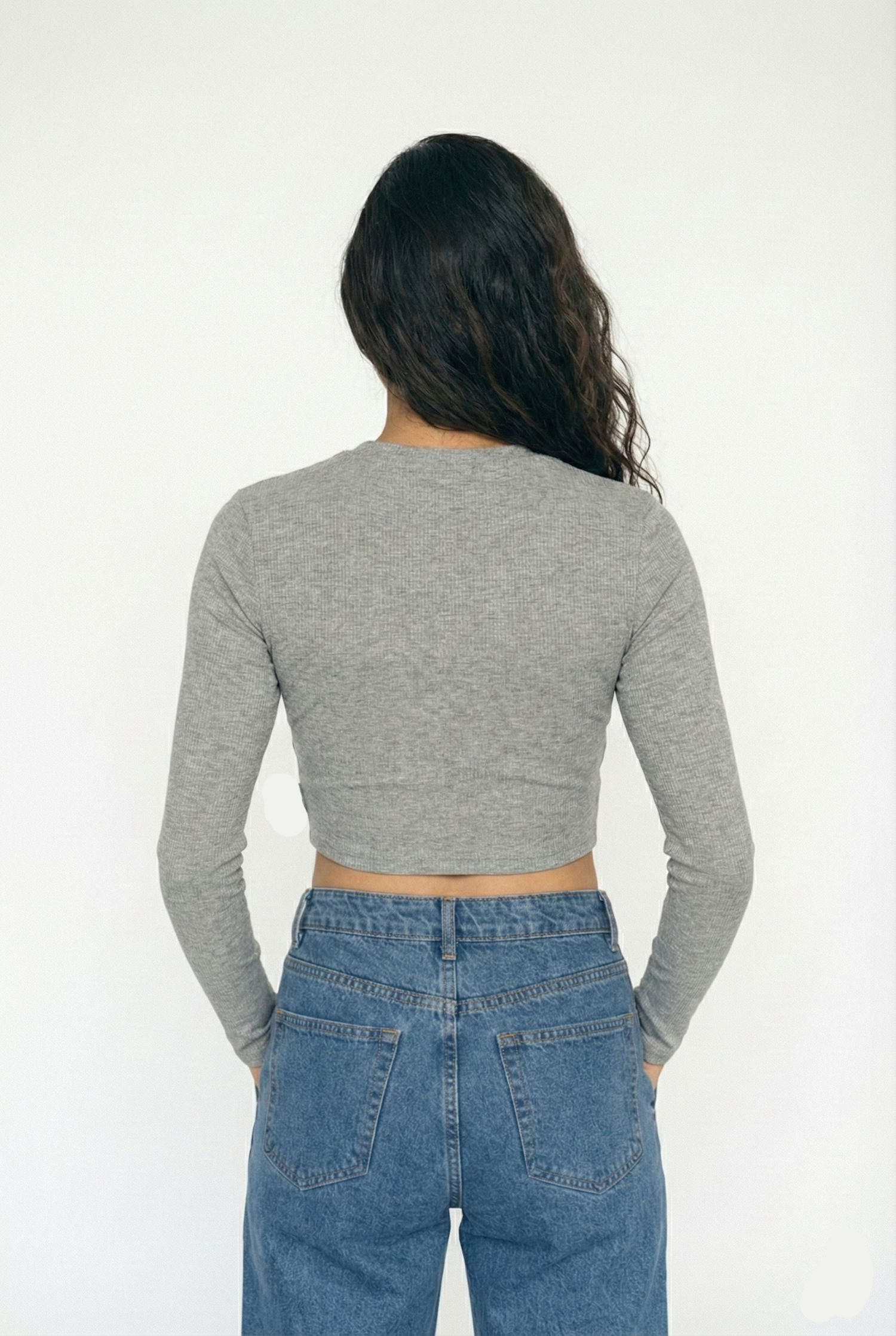 חולצת קרופ שרוול ארוך TCZ - אפור