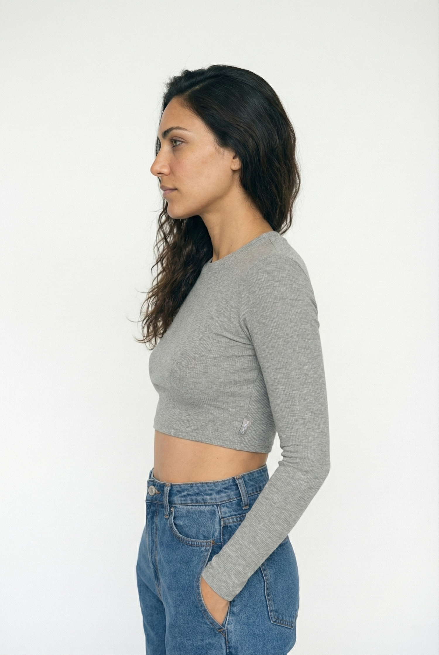 חולצת קרופ שרוול ארוך TCZ - אפור